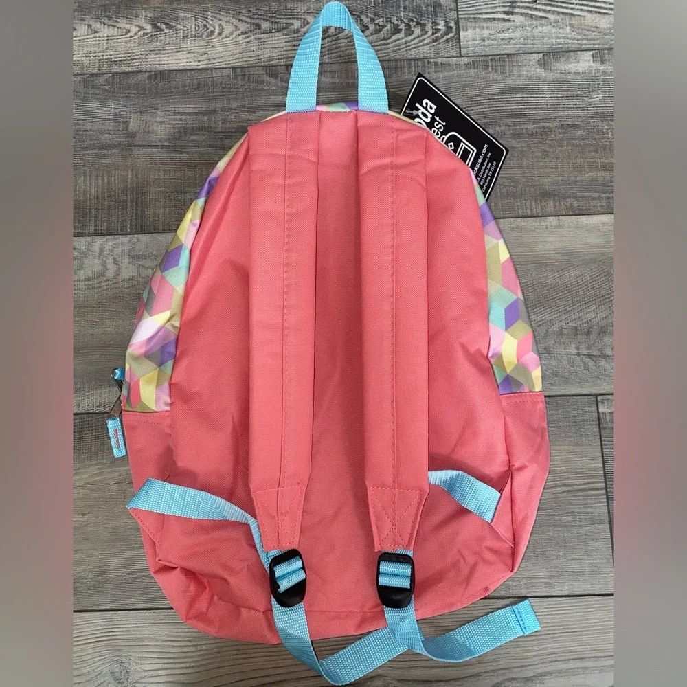 NWT Moda West Geometric Prism Backpack Bookbag Coral Pink Blue Back to School